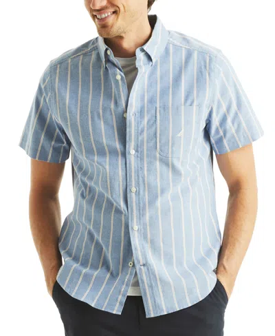 Nautica Men's Short Sleeve Button-down Striped Oxford Shirt In Olympic Blue
