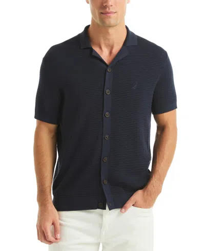 Nautica Men's Short Sleeve Button-front Camp Sweater In Blue