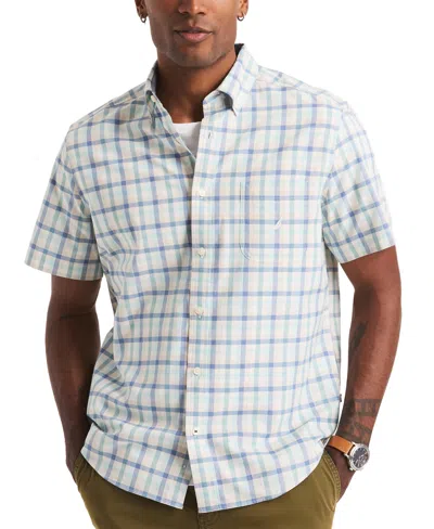 Nautica Men's Short Sleeve Button-front Plaid Shirt In Coconut Sorbet