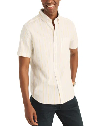 Nautica Men's Short Sleeve Button Front Striped Shirt In Bright White