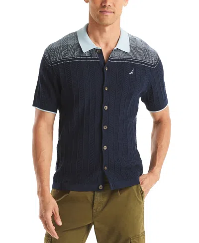 Nautica Men's Short Sleeve Button-front Sweater In Blue
