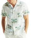 Nautica Men's Short Sleeve Button-front Tropical Print Camp Shirt In White