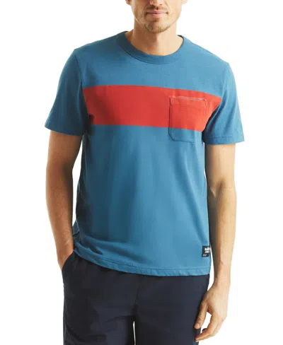 Nautica Men's Short Sleeve Chest Stripe Crewneck T-shirt In Blue Stern