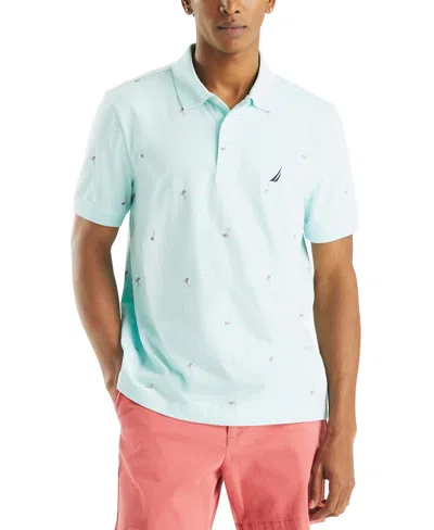 Nautica Men's Short Sleeve Cocktail Print Polo Shirt In Seawater Blue