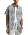 Nautica Men's Short Sleeve Dobby Stripe Button-front Shirt In Gray