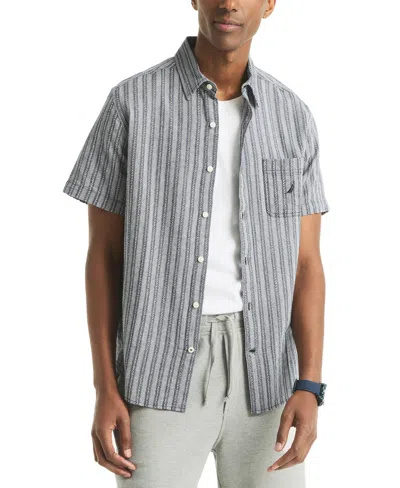 Nautica Men's Short Sleeve Dobby Stripe Button-front Shirt In Gray