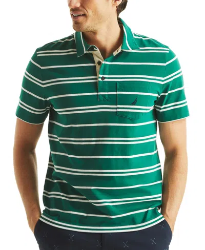 Nautica Men's Short Sleeve Striped Polo Shirt In Green Leaf
