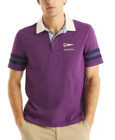 Nautica Men's Short Sleeve Striped-trim Rugby Polo Shirt In Imperial Purple
