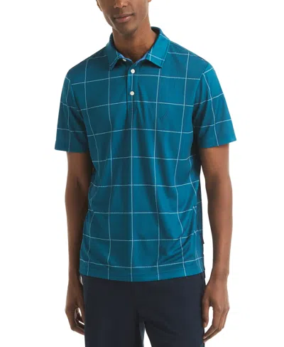 Nautica Men's Short Sleeve Windowpane Golf Polo Shirt In Blue