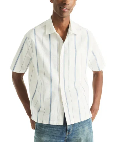Nautica Mens Striped Dobby Short-sleeve Shirt In White