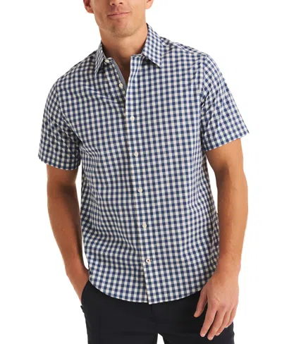 Nautica Men's Slim Fit Navtech Check Short Sleeve Button-front Shirt In Estateblue
