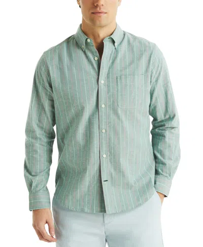 Nautica Men's Stripe Oxford Shirt In Green Leaf