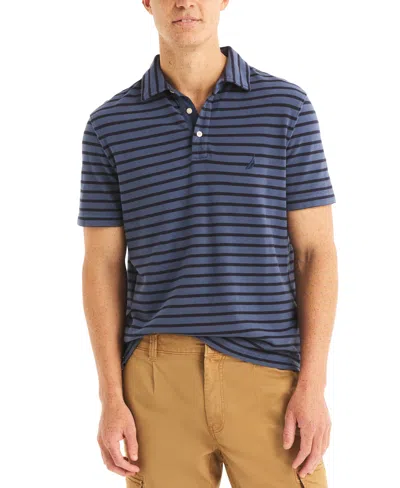 Nautica Men's Striped Pique Short Sleeve Polo Shirt In Nile Blue
