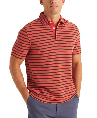 Nautica Men's Striped Pique Short Sleeve Polo Shirt In Pepper Red
