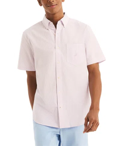Nautica Men's Striped Seersucker Short Sleeve Button-down Shirt In Lavendula