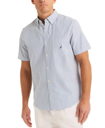 Nautica Men's Striped Seersucker Short Sleeve Button-down Shirt In Star Sapphire