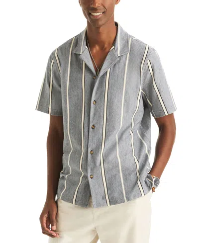 Nautica Mens Classic Fit Striped Button-front Polo In Gray