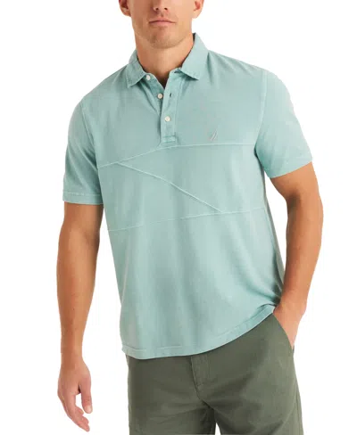 Nautica Men's Textured Pieced Pique Short Sleeve Polo Shirt In Nile Blue