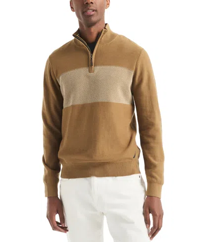 Nautica Men's Textured Quarter-zip Colorblocked Sweater In Green