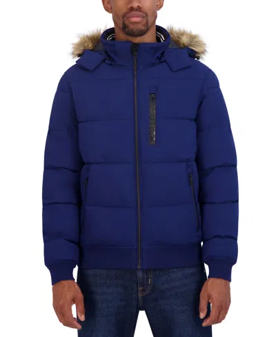 Nautica Men's Zip-front Bomber Jacket With Faux Fur Hood In Night Blue