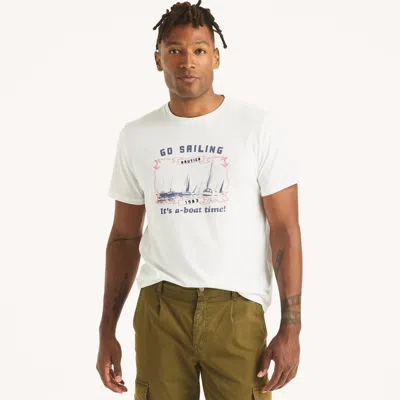 Nautica Mens A-boat Time Graphic T-shirt In White
