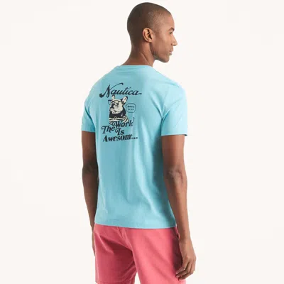 Nautica Mens Awesome World Graphic T-shirt In Blue
