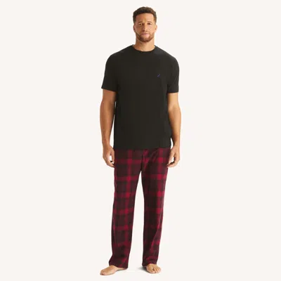 Nautica Mens Big & Tall Fleece Plaid Pajama Pant In Black