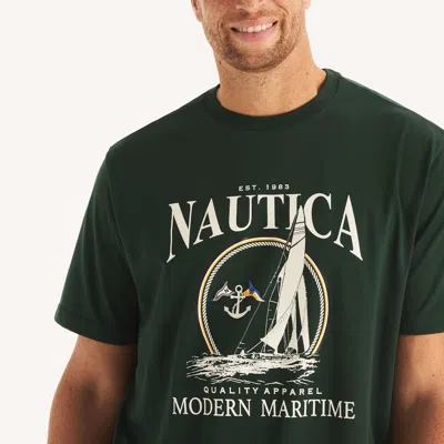 Nautica Mens Big & Tall Modern Maritime Graphic T-shirt In Green
