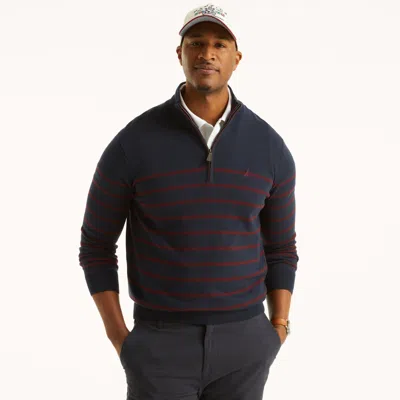 Nautica Mens Big & Tall Navtech Striped Quarter-zip Sweater In Blue
