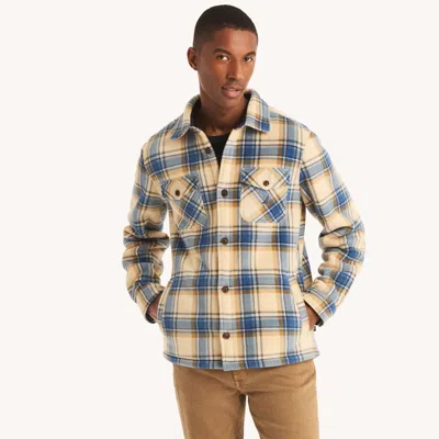 Nautica Mens Big & Tall Plaid Faux Shearling Shirt In Grey