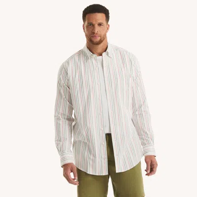 Nautica Mens Big & Tall Striped Oxford Shirt In White
