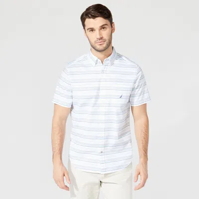 Nautica Mens Big & Tall Striped Short Sleeve Shirt In White