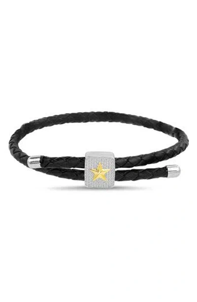 Nautica Mens' Braided Leather & Crystal Pavé Slider Bracelet In Black/silver