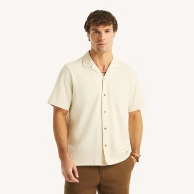 Nautica Mens Button-front Jacquard Polo In Neutral