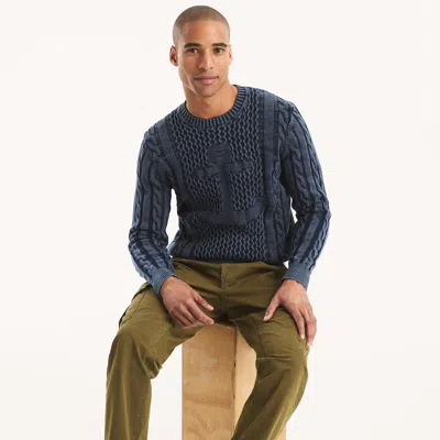 Nautica Mens Cable-knit Crewneck Sweater In Burgundy