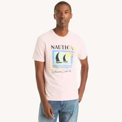 Nautica Mens Calm Seas Graphic T-shirt In Neutral