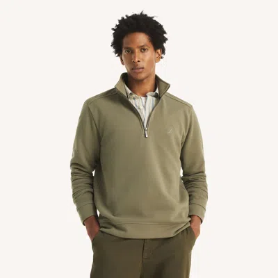 Nautica Mens Classic Fit Piqu Fleece Quarter-zip Sweatshirt In Green