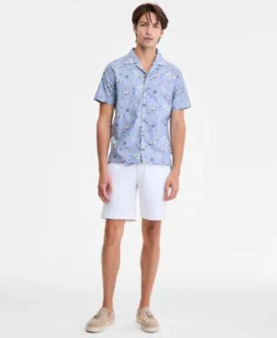 Nautica Mens Classic Fit Printed Button Down Camp Shirt Classic Fit Stretch Flat Front 8 1 2 Chino Deck Shor In Blue