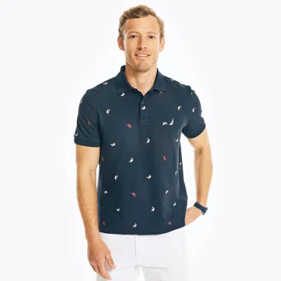 Nautica Mens Classic Fit Printed Deck Polo In Blue