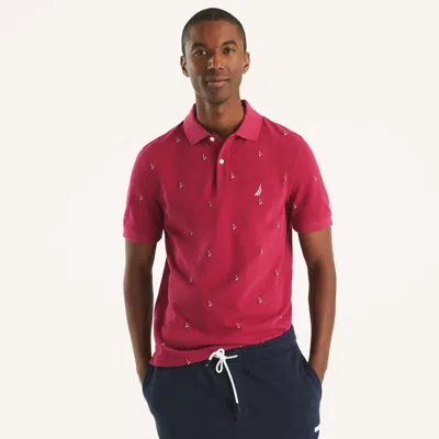 Nautica Mens Classic Fit Printed Deck Polo In Deep Fuschia