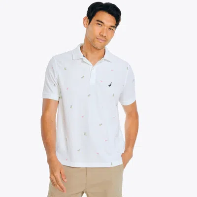 Nautica Mens Sustainably Crafted Classic Fit Printed Deck Polo In White