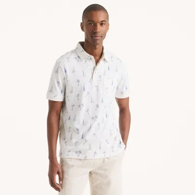 Nautica Mens Classic Fit Printed Polo In White