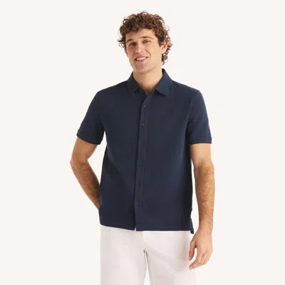 Nautica Mens Classic Fit Seersucker Button-front Polo In Blue