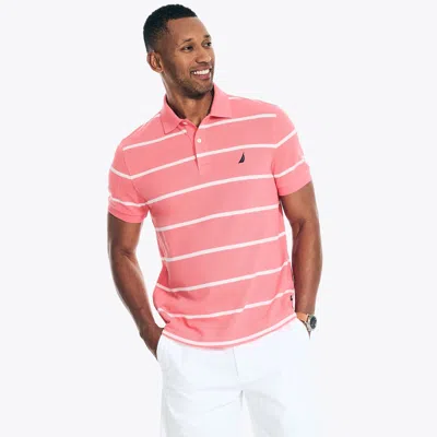 Nautica Mens Classic Fit Striped Deck Polo In Pink