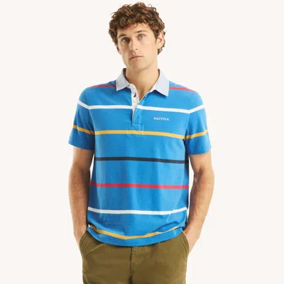 Nautica Mens Classic Fit Striped Rugby Polo In Olympic Blue