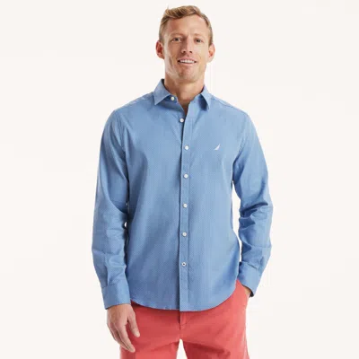 Nautica Mens Classic Fit Wrinkle-resistant Dobby Shirt In Blue