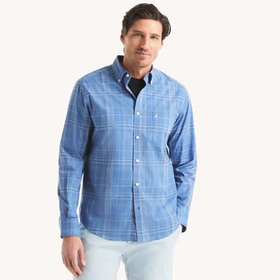 Nautica Mens Classic Fit Wrinkle-resistant Plaid Shirt In Blue