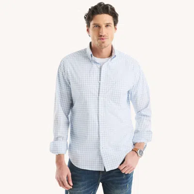 Nautica Mens Classic Fit Wrinkle-resistant Plaid Shirt In White