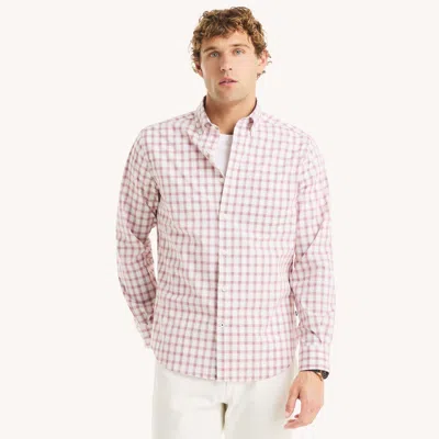 Nautica Mens Classic Fit Wrinkle-resistant Plaid Shirt In Pink
