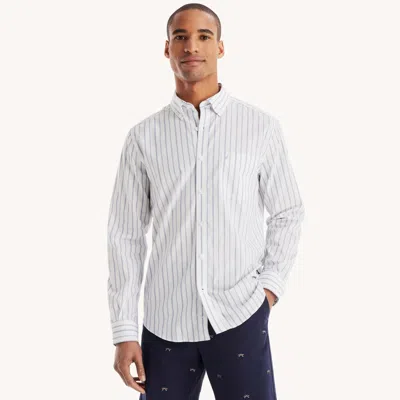 Nautica Mens Classic Fit Wrinkle-resistant Plaid Shirt In White